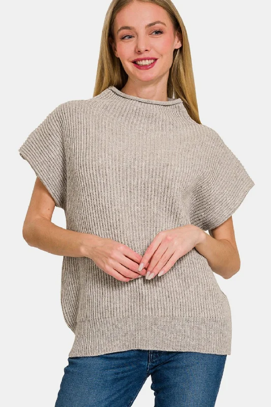 Graceful Fashion Short Sleeve Mock Neck Sweater