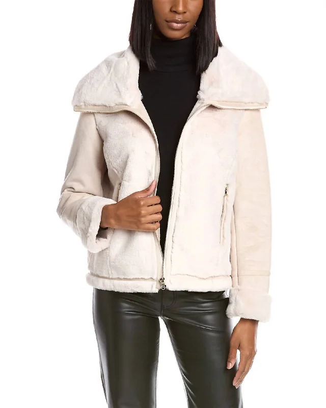 Feminine Grace Eliza Faux Suede/fur Zippered Jacket In Cream