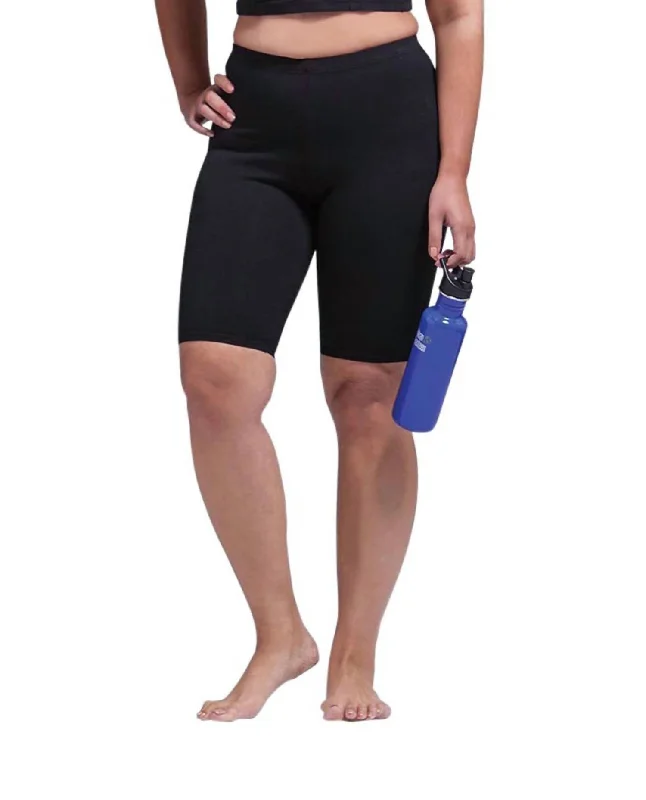 Fashion Sale Plus Size Solid Cotton Lycra Bike Shorts In Black