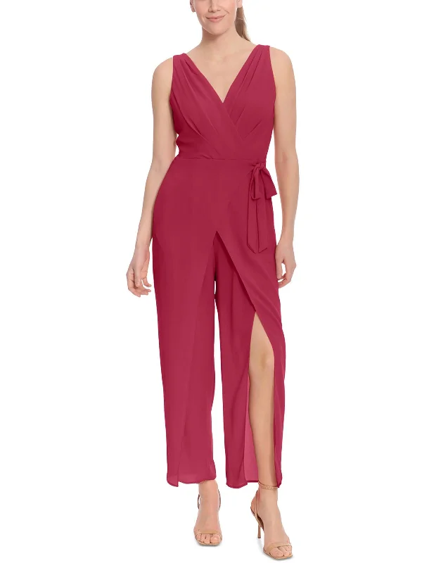 Relaxed Style Womens Faux Wrap Sleeveless Jumpsuit