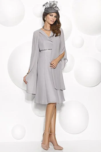 Massive Savings Knee-Length Half Sleeve V-Neck Jeweled Chiffon Mother Of The Bride Dress