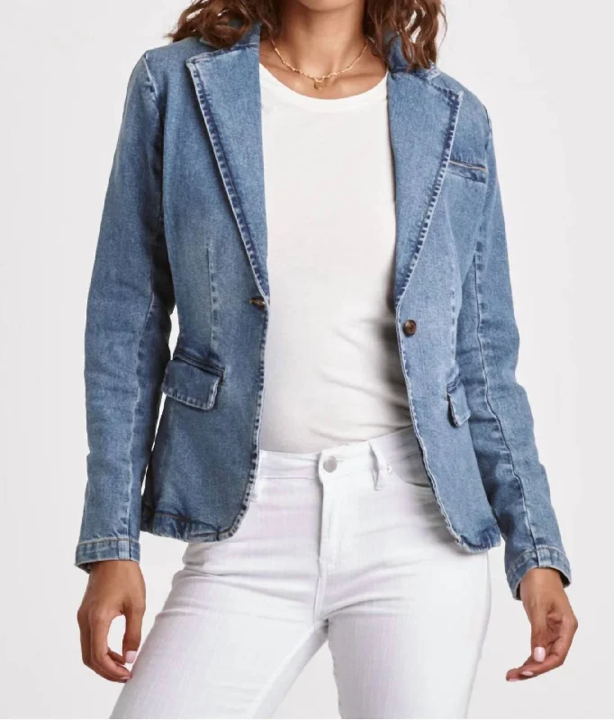 Elevated Style Mica Denim Blazer Jacket In Medium Wash