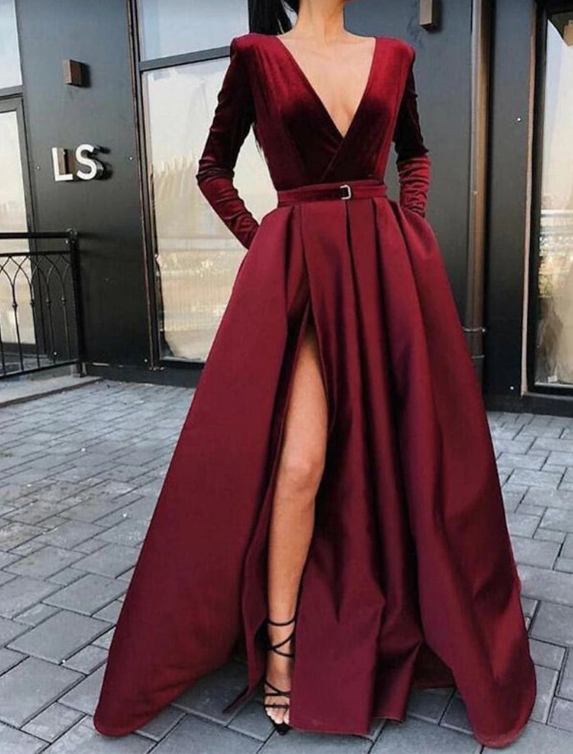 Budget Friendly Fashion A-Line Evening Gown Party Dress Elegant Dress Formal Christmas Floor Length Long Sleeve Sweetheart Fall Wedding Guest Satin with Sash / Ribbon Slit