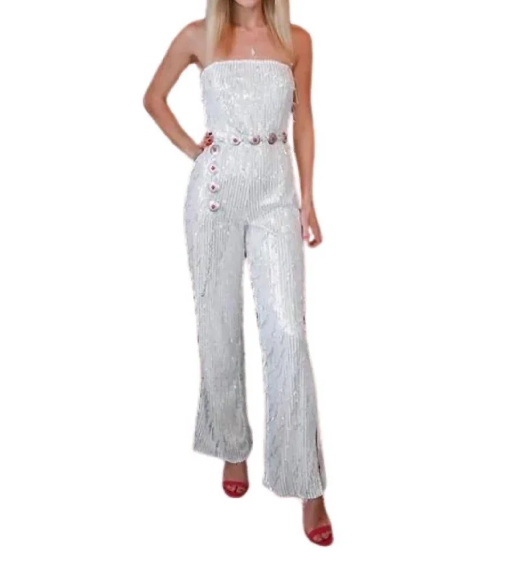 Bid Farewell To The Old Season Rhinestone Metal Beaded Fringe Boydsuit In White