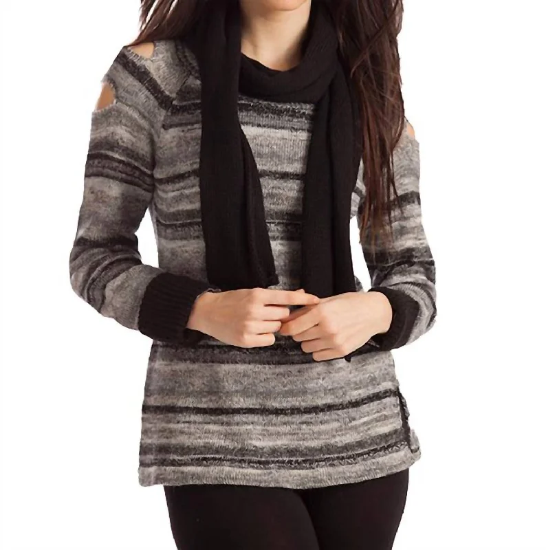 Flash Sales Bethany Striped Sweater W/ Scarf In Black Multi