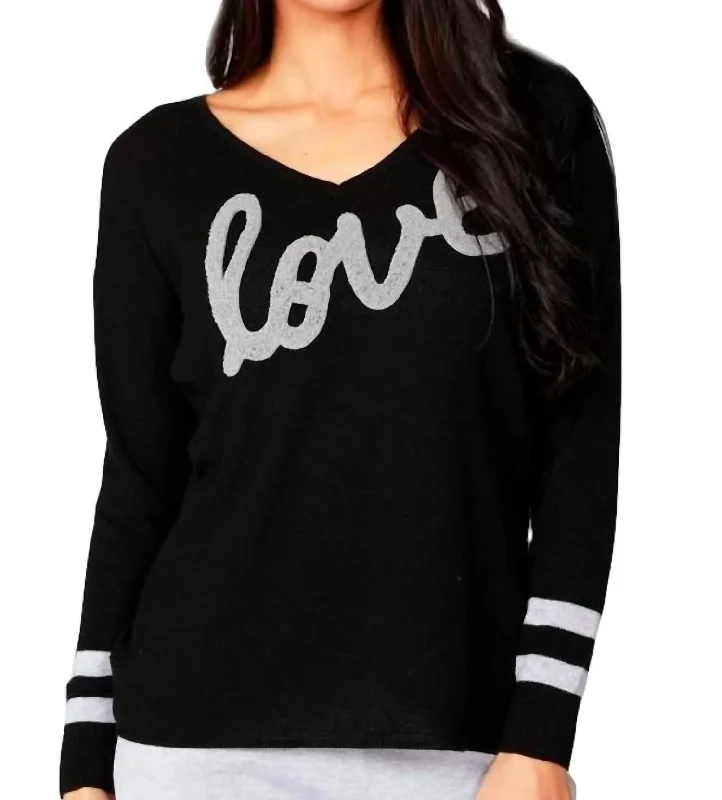 Attire Sale Love V-Neck Pullover In Black/gray