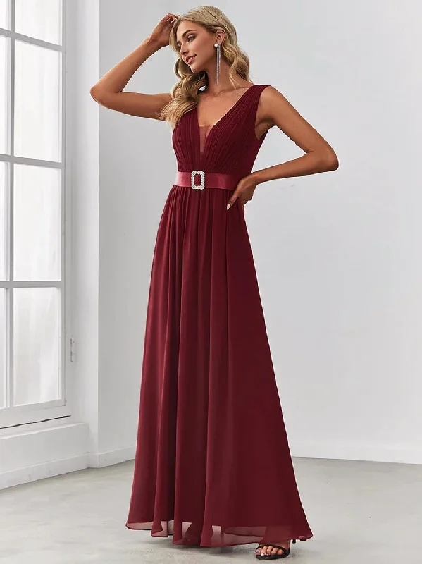 Timeless Classics JuliaFashion - 2024 Women Long Sexy Sleeveless A Line Deep V Neck Dress