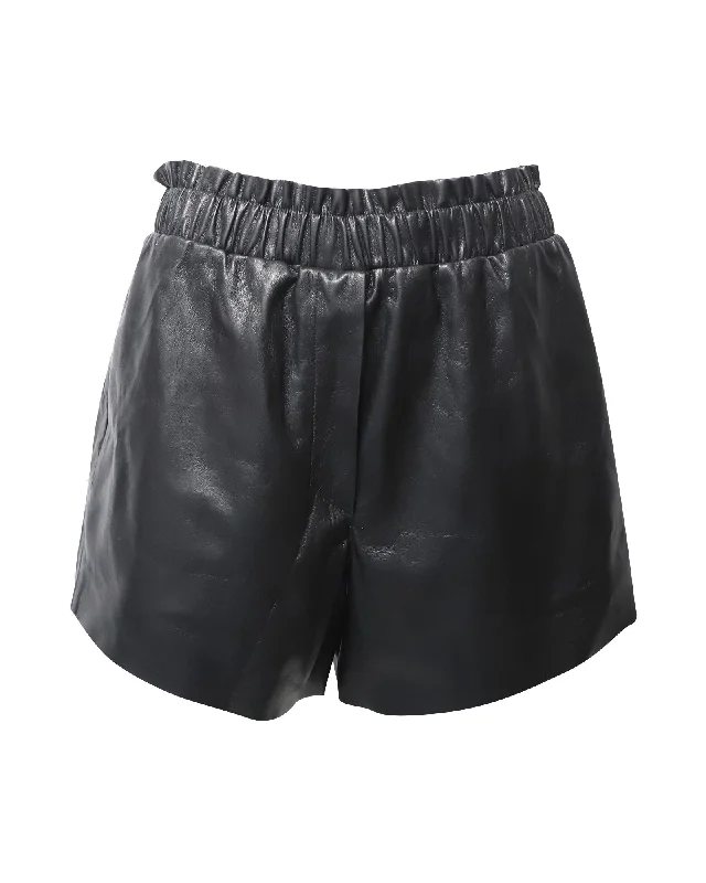 Fashion Essentials Nanushka Lora Ruffled Shorts in Black Vegan Leather