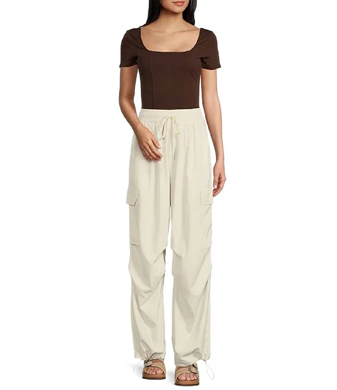 Everyday Basics Vita Elastic Waist Cargo Pants In Ivory