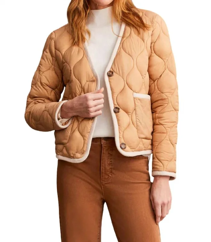 Ethnic Cultural Event Wear Lightweight Quilted Puffer Jacket In Tan