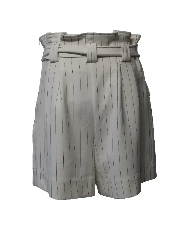 Graceful Drape Ganni Pin Stripe Paperbag Shorts in White Print Polyester