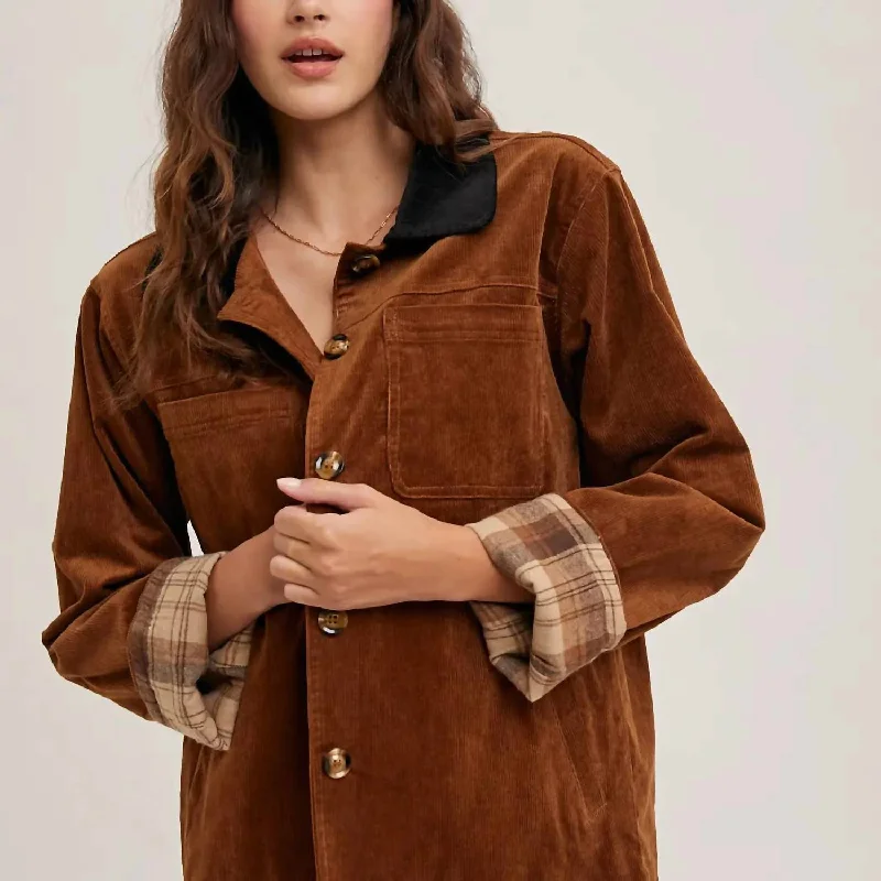 Y2K Nostalgic Fashion Look Corduroy Barn Coat In Brown