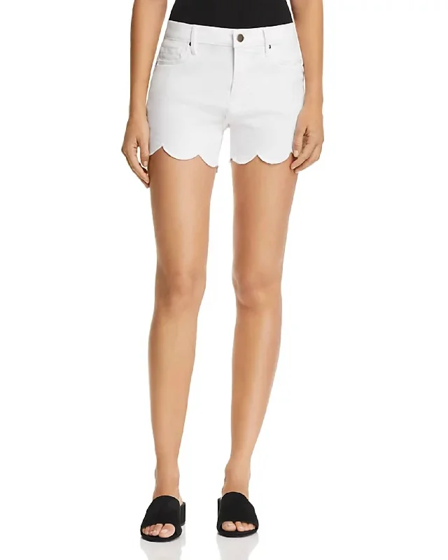 Festival Fashion Scalloped Hem Denim Shorts In White