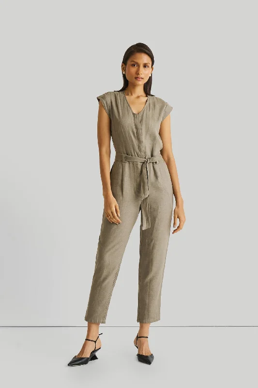 Style Upgrade Evening Chai Jumpsuit in Dark Green