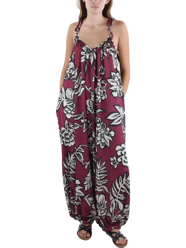 Elegant Clothing Womens Floral Scoop Neck Jumpsuit