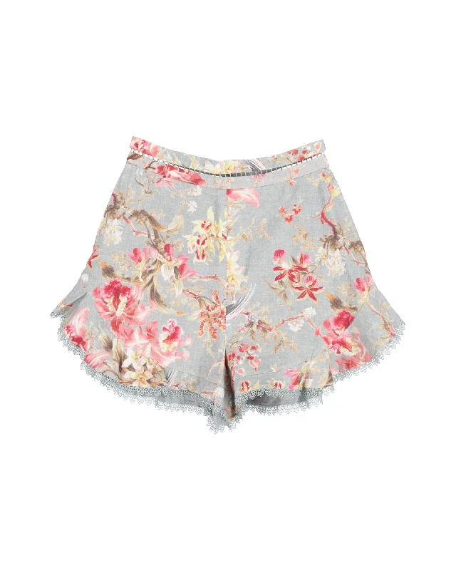 Budget Friendly Fashion Zimmermann Mercer Flutter Frill Short in Floral Print Linen