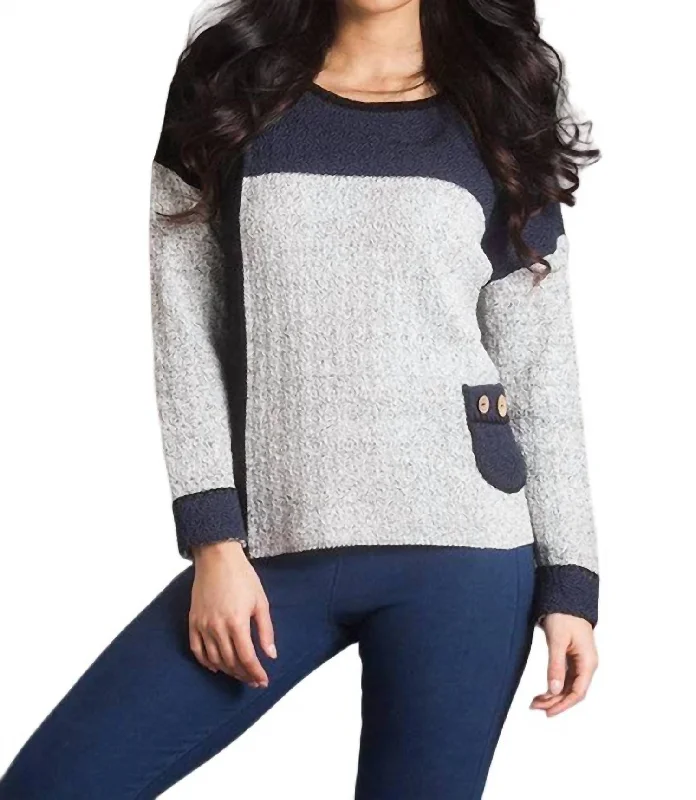 Limited Edition Boucle Color Block Crew Sweater In Slate Combo