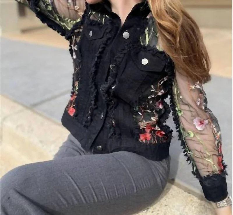 Sophisticated Style Floral Mesh Embroidered Jacket - Z11225 In Black/multi