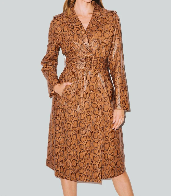 End Of Month Blowout Snakeskin Trench Coat In Brown Mix