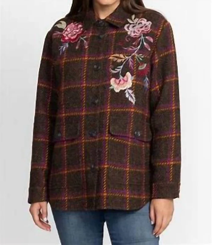 Glamorous Evening Wear Garnet Plaid Shirt Jacket