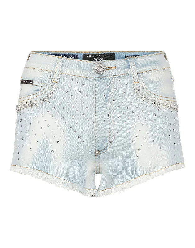 Vintage Elegance Strass Denim Shorts Crystal