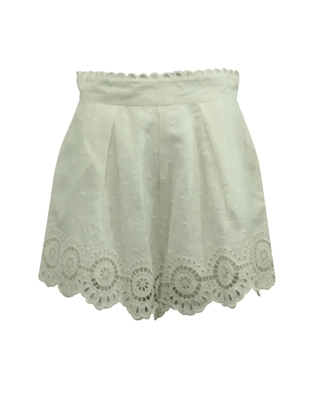 Signature Style Essentials Zimmermann Bellitude Scallop Shorts in White Linen