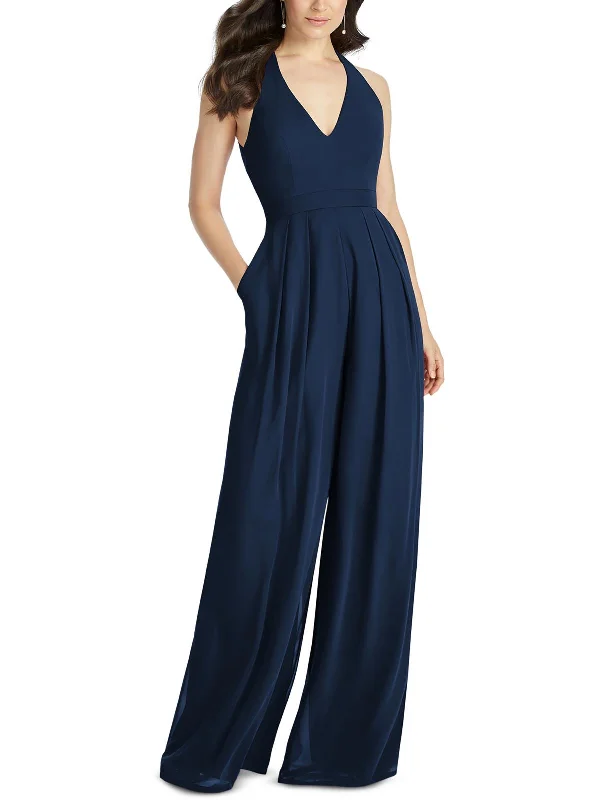 Everyday Wear Womens Pleated V Neck Jumpsuit