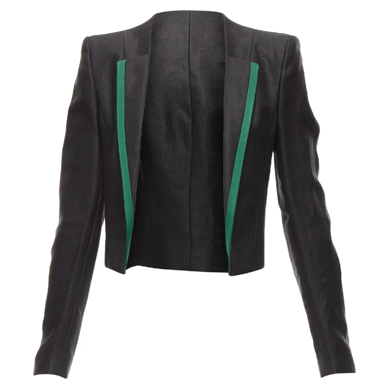 Special Occasion Wear Haider Ackermann Ramie Silk Green Trim Cropped Blazer Jacket