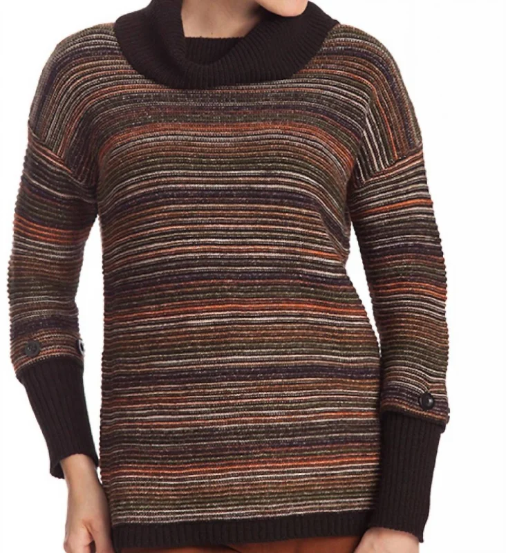 Travel Essentials Striped Detachable Sleeve Pullover In Black Multi