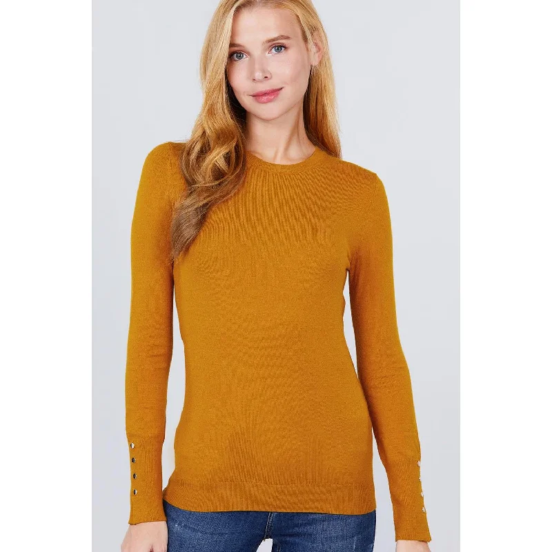 Trendy Styles Crew Neck Sweater W/rivet Button