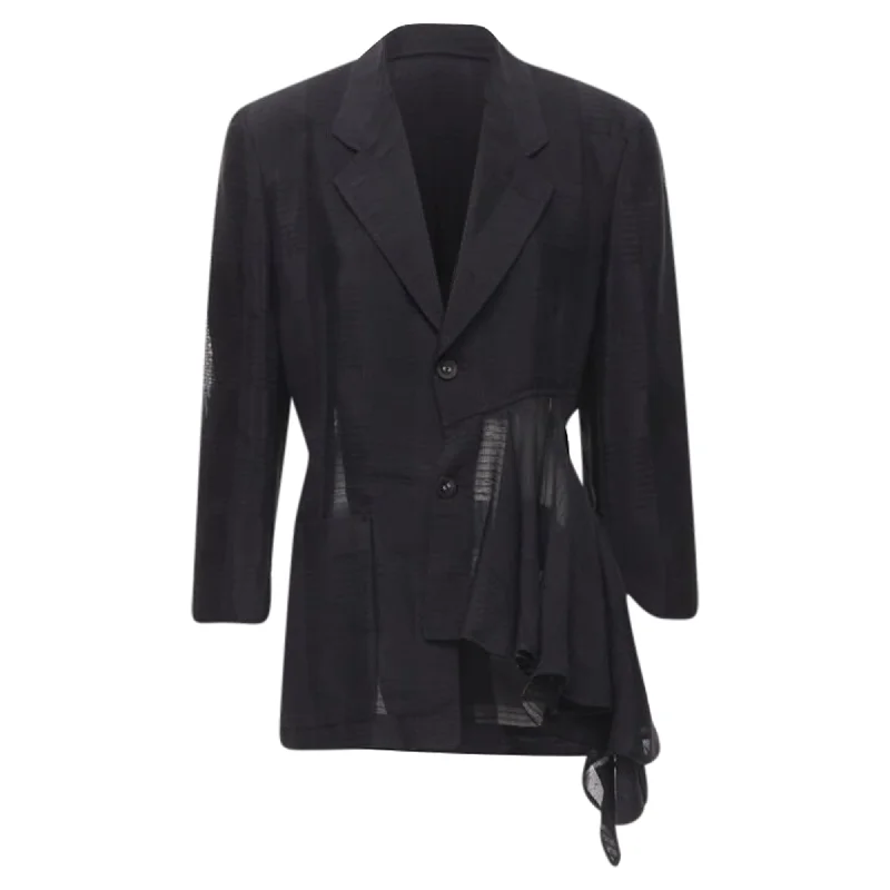 Feminine Soft - Hued Look Comme Des Garcons 's ruffle draped checked sheer blazer jacket