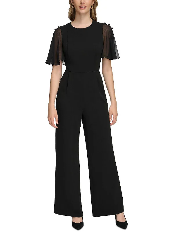 Trendy Street Style Attire Womens Flutter Sleeve Button Trim Jumpsuit