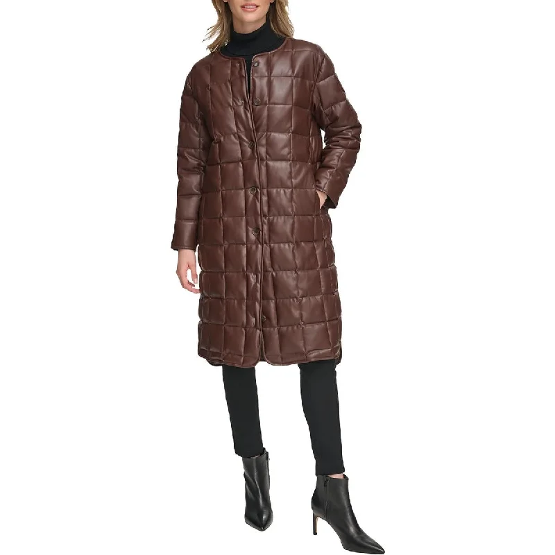 Don't Miss Out Womens Faux Leater Long Puffer Jacket