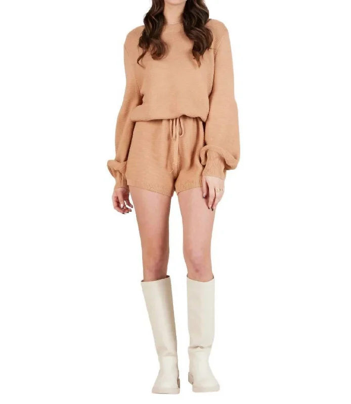 Mid - Week Surprise Brinkley Long Sleeve Knit Romper In Mauve