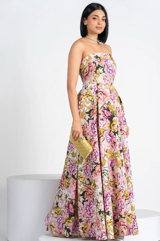 Premium Fashion Printed Strapless Maxi Dress