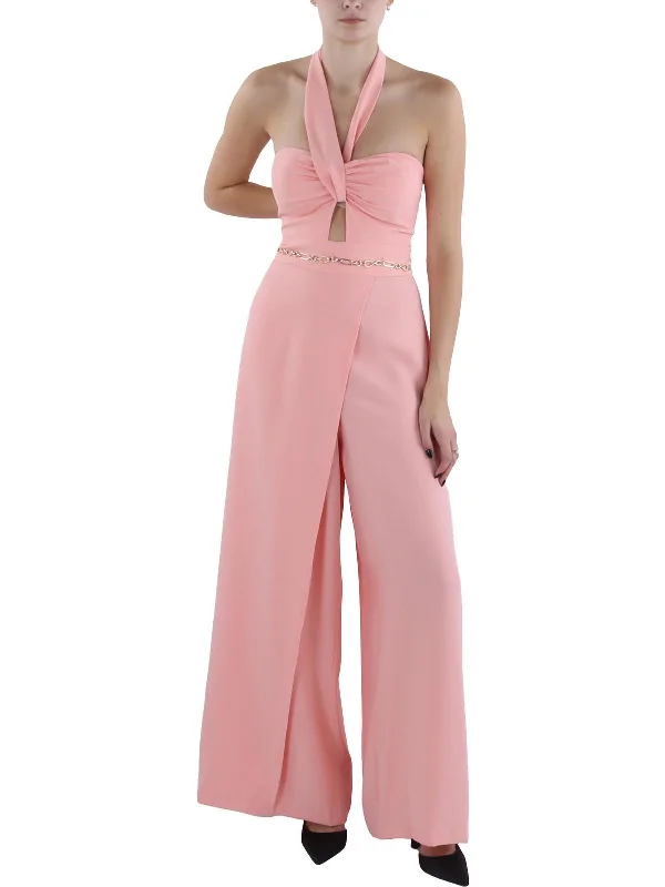 Subtle Sophistication Womens Halter Surplice Jumpsuit