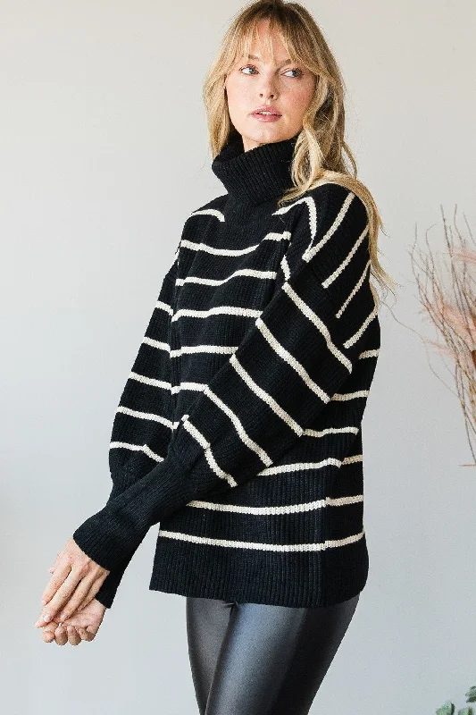 Limited Quantities Heavy Knit Striped Turtle Neck Knit Sweater