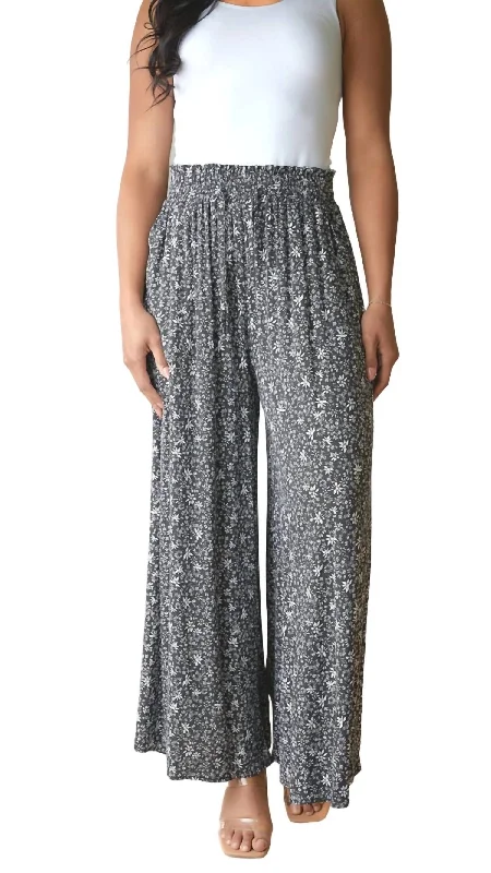 Break Fashion Norms Smocked Waist Pants In Black Floral