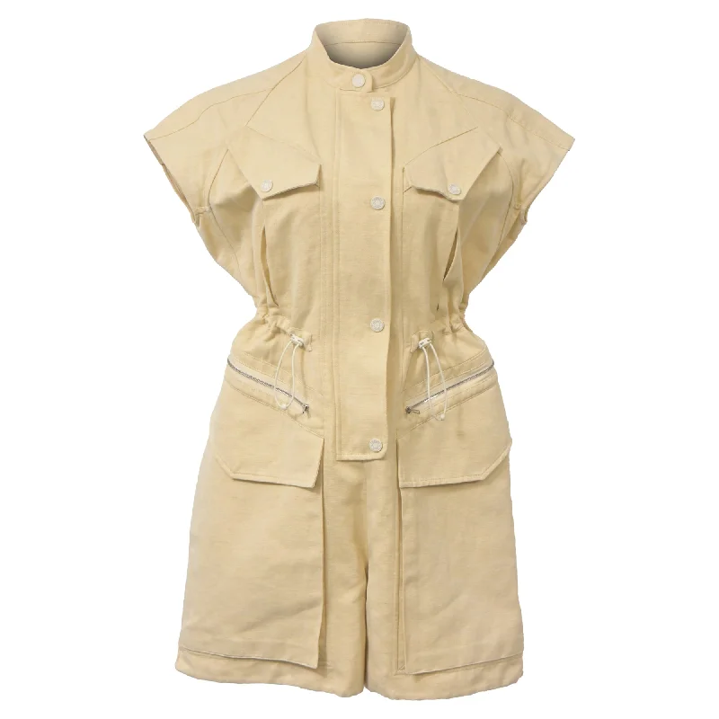 Discover Promotions Hermès Drawstring Waist Buttoned Romper with Pockets in Yellow Cotton