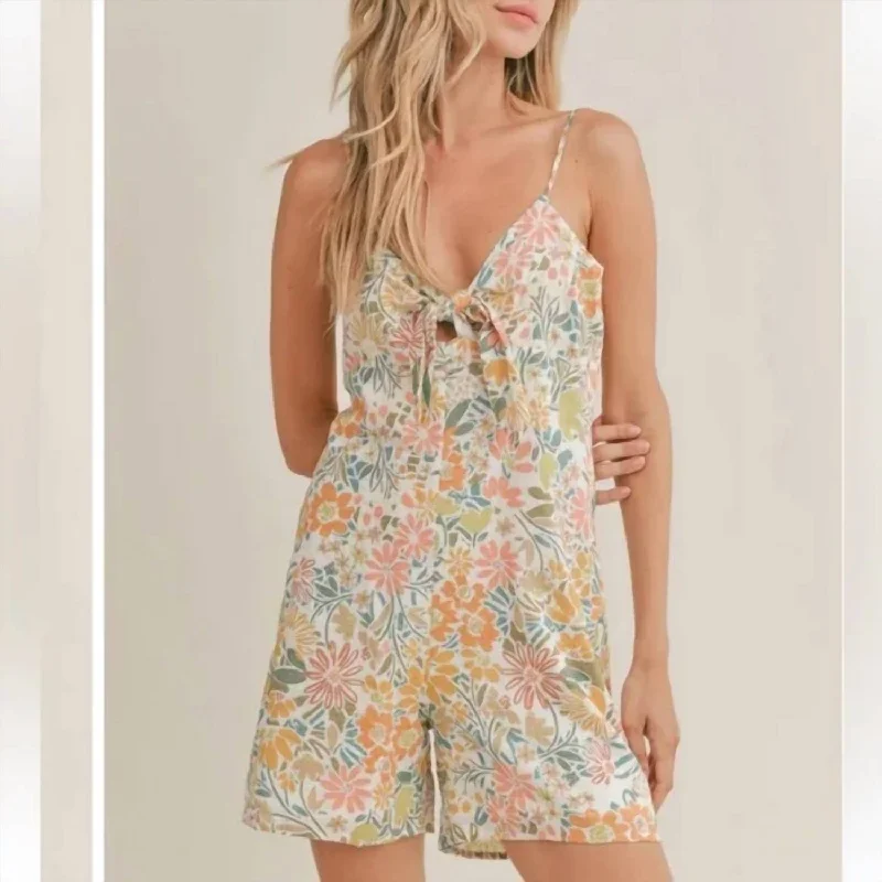 Save On Inspired Styles Dream On Tie Front Romper In Multi