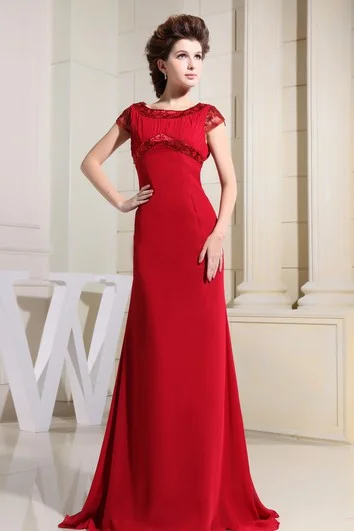 Browse Our Top Products Chiffon Short-Sleeve Floor-Length Dress With Beading and Ruching