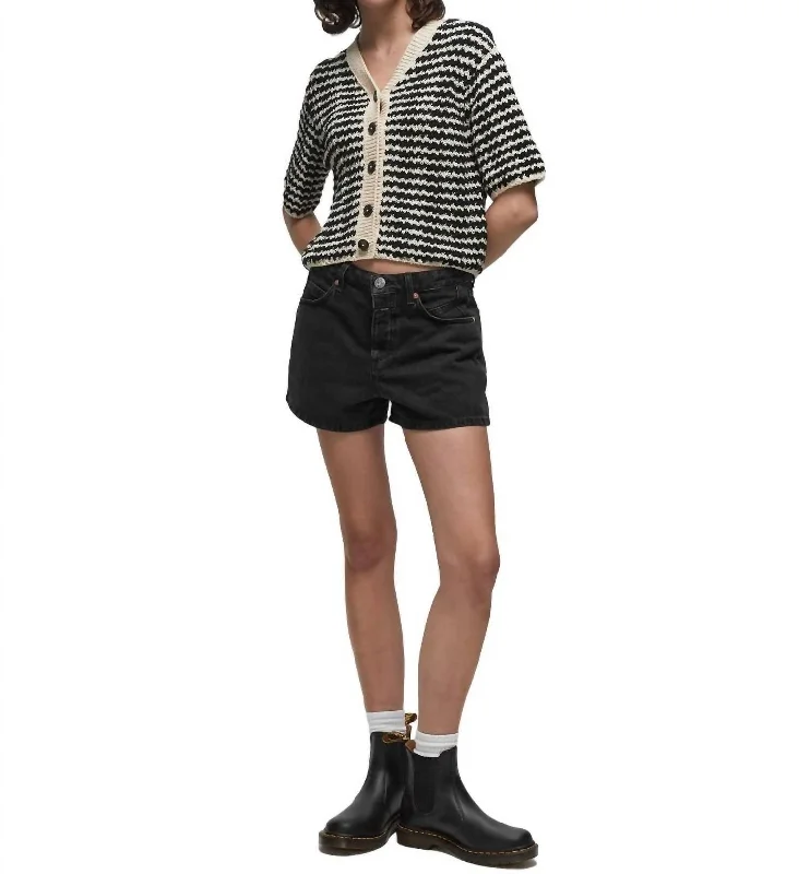 Chic Casual Style V Short Sleeve Cardigan In Black