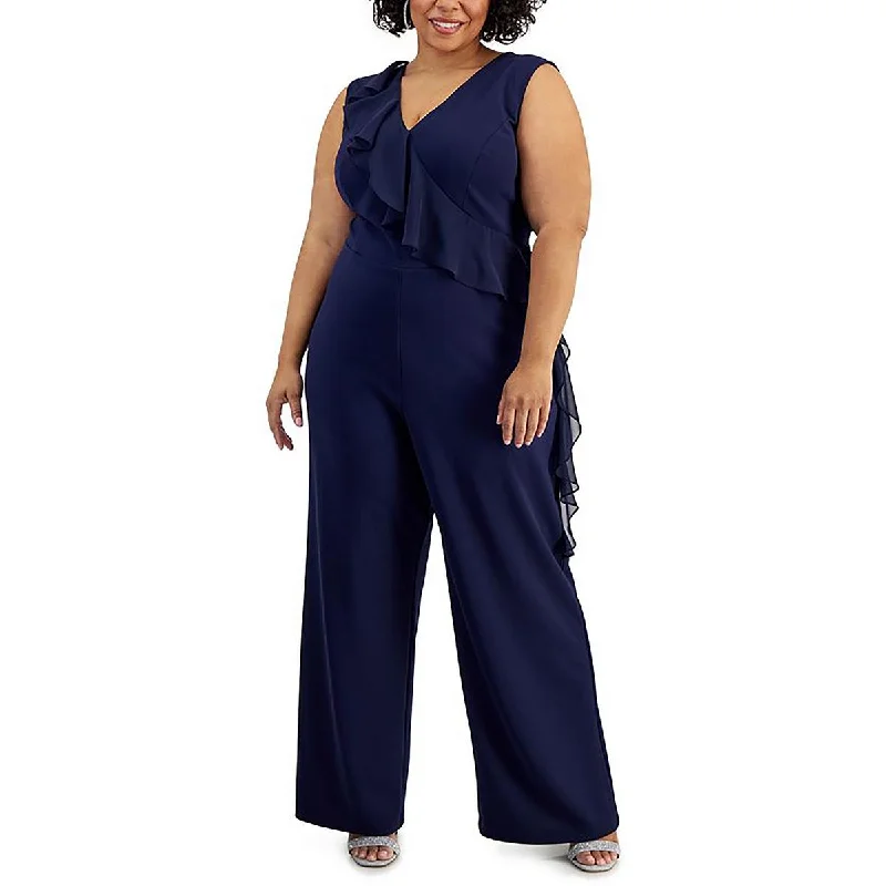 Summer Essentials Plus Womens Ruffled Wide-Leg Jumpsuit