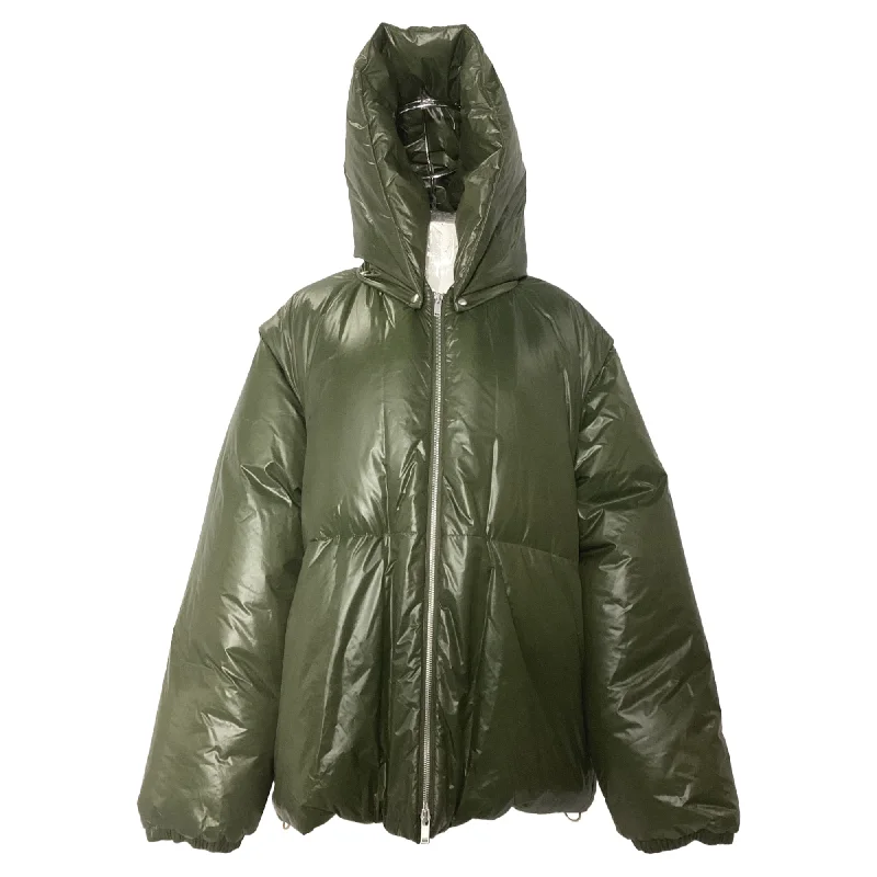 City Fashion Jil Sander Zipped Hooded Down Jacket in Olive Polyamide