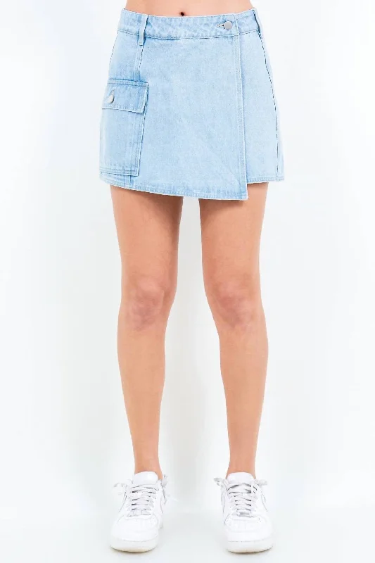 Style Your Wardrobe Chic Cargo Pocket Mini Skort In Light Blue