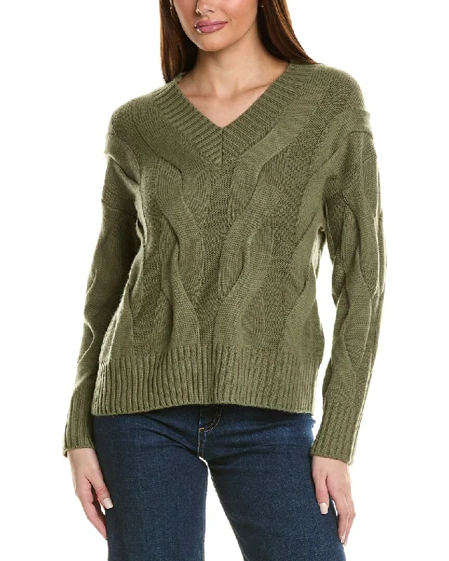 Latest Trends Hannah Rose Wide Cable V-Neck Wool & Cashmere-Blend Sweater