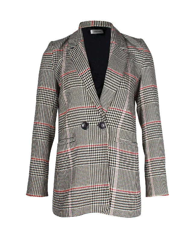 Minimalist Style Anine Bing Madeleine Plaid Blazer In Grey Polyseter