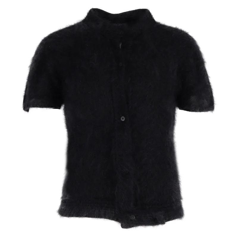 Ethnic Cultural Event Wear Max Mara Button Down Short-Sleeved Cardigan in Black Wool