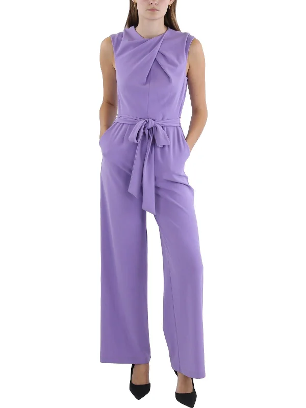 Contemporary Elegance Womens Cross Neck Wide Leg Jumpsuit