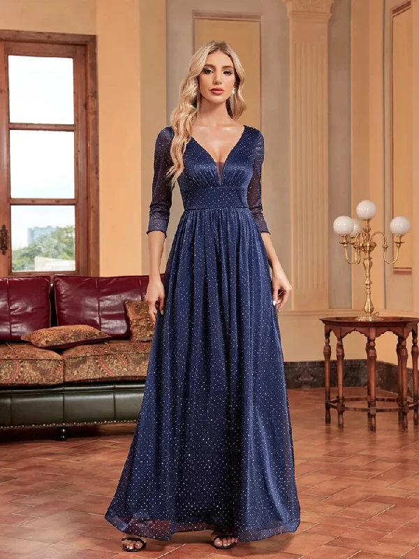 Spring Wardrobe JuliaFashion-Luxury V Neck Formal Evening Dress